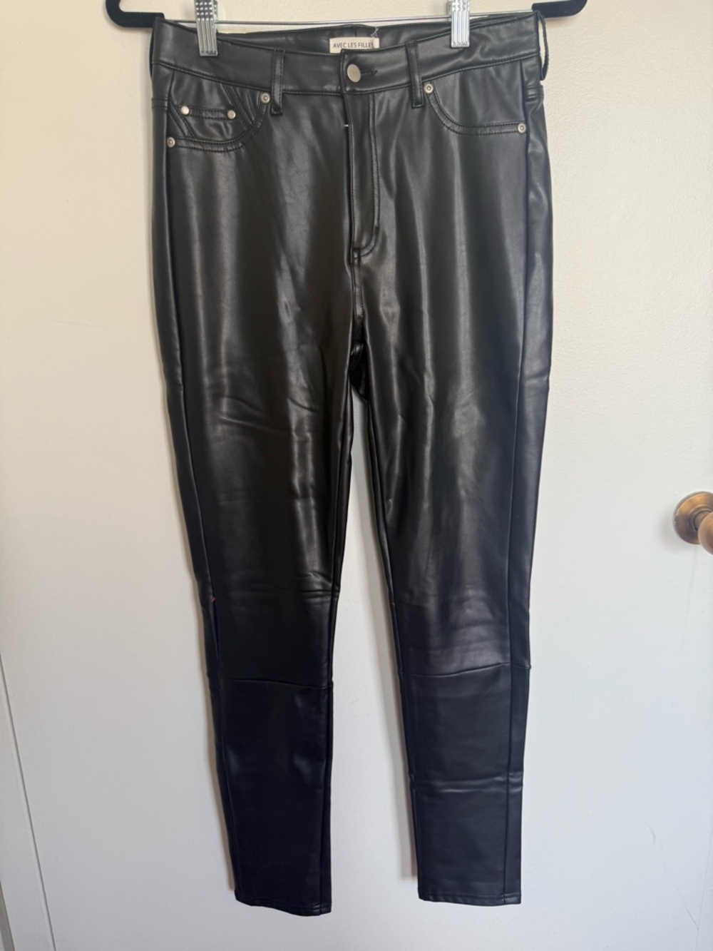 Avec Les Filles Black Faux Leather Skinny Pants